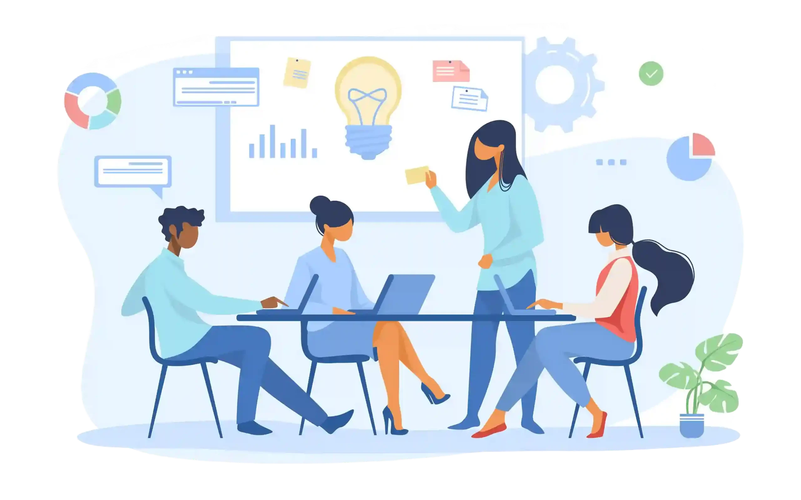 About us image where 3 persons are sitting or one person is explaining some thing
